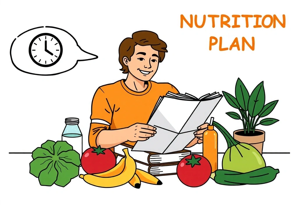 Illustration einer Person, die einen Ernährungsplan studiert.