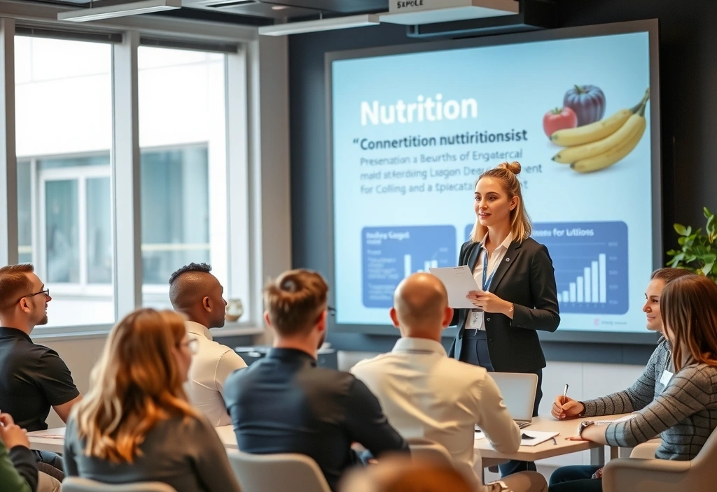 Ernährungsberaterin hält Vortrag vor Publikum