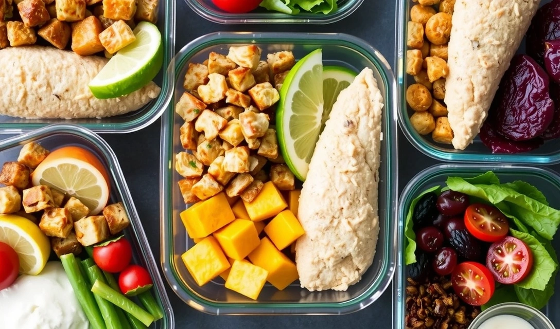 Verschiedene gesunde, portionierte Mahlzeiten