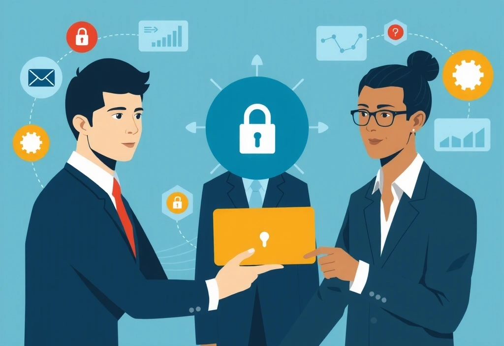 Illustration eines Teams, das Daten sicher bearbeitet